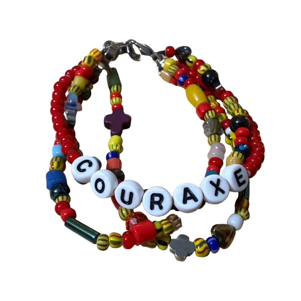 Handmade Multi-Strand Beaded Courage Letter Bracelet‎ Colorful Boho Cross